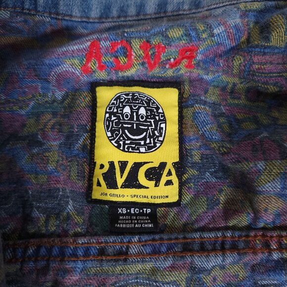 RVCA Grillo Special Edition Denim Jacket Womens XS Pockets Artsy Interior Jean - Picture 10 of 13